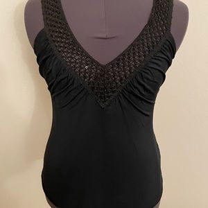 Armani Ruched V-Neck Top with Mesh and Sequins